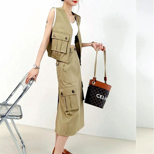 two piece dress 2 pcs cargo clothing set women summer spliced patchwork zippers sleeveless coats woman pockets long skirt suit ns284 230826, White
two piece dress 2 pcs cargo clothing set women summer spliced patchwork zippers sleeveless coats woman pockets long skirt suit ns284 230826, White
