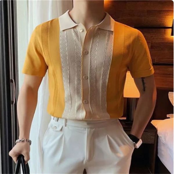 2023 summer casual slim short sleeve polos mens shirt fashion knitted striped patchwork shirts men turndown collar buttoned s-3xl, White;black
2023 summer casual slim short sleeve polos mens shirt fashion knitted striped patchwork shirts men turndown collar buttoned s-3xl, White;black