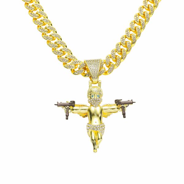 hip hop men rapper diamond pendant necklace shiny two guns masked wings angel pendant full zircon jewelry night club accessory sweater colla, Silver
hip hop men rapper diamond pendant necklace shiny two guns masked wings angel pendant full zircon jewelry night club accessory sweater colla, Silver