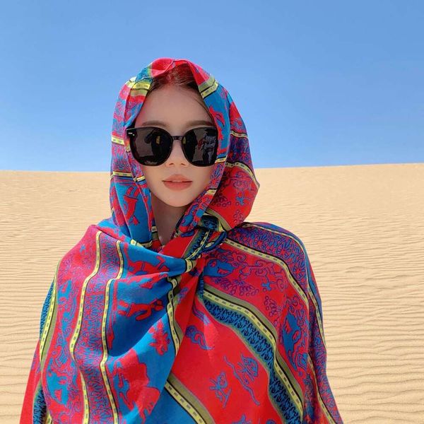 retract style national totem print wrap long tasseled cotton scarf travel with a sunblock shawl for women, Blue;gray
retract style national totem print wrap long tasseled cotton scarf travel with a sunblock shawl for women, Blue;gray