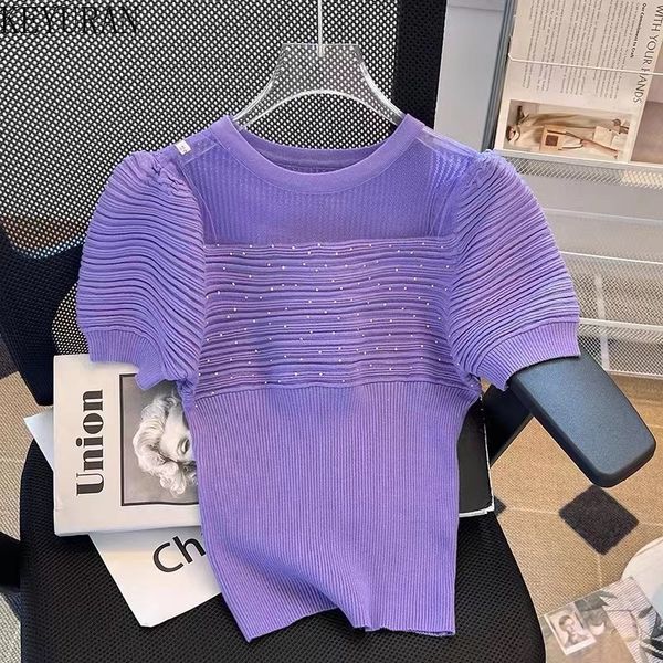 women's sweaters summer knitted sweater women korean fashion chic slim solid color o-neck puff short sleeve purple pullover knitwear y2, White;black
women's sweaters summer knitted sweater women korean fashion chic slim solid color o-neck puff short sleeve purple pullover knitwear y2, White;black