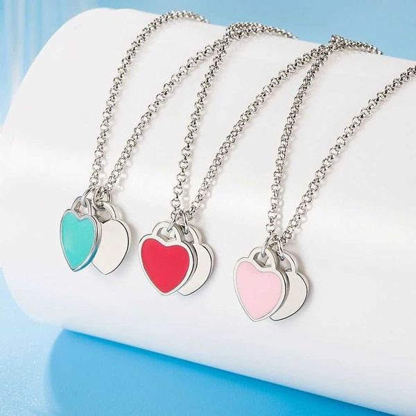 designer necklace romantic love double heart pendant female red green pink enamel t luxury simple item tiffaniess, Silver
designer necklace romantic love double heart pendant female red green pink enamel t luxury simple item tiffaniess, Silver