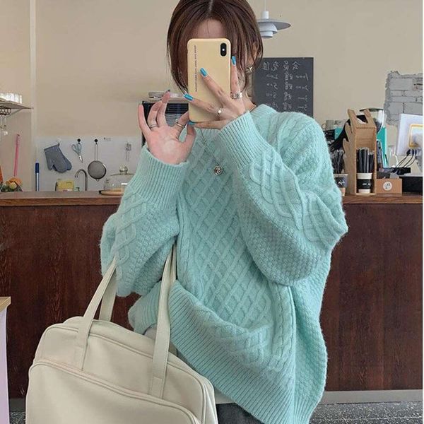 blue pullover sweater for women loose outer wear autumn and spring gentle wind thick warm medium long top, White;black
blue pullover sweater for women loose outer wear autumn and spring gentle wind thick warm medium long top, White;black