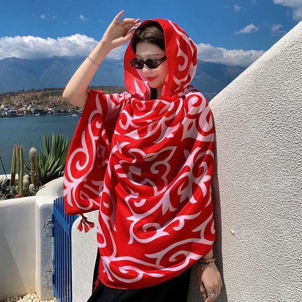 folk of the scarf national style artistic retro totemic tassel shawl womans sunsunblock long beach towel, Blue;gray
folk of the scarf national style artistic retro totemic tassel shawl womans sunsunblock long beach towel, Blue;gray