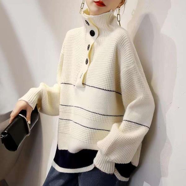 womens turtleneck sweater loose outerwear autumn and winter korean version lazy style retro striped women, White;black
womens turtleneck sweater loose outerwear autumn and winter korean version lazy style retro striped women, White;black