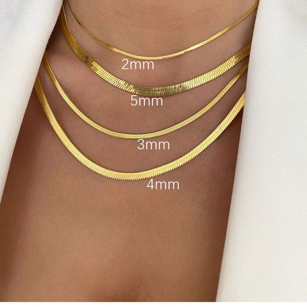 

designer necklace mens jewelry for man fashion designer snake chain women heart necklace choker stainless steel herringbone gold color chain, Silver