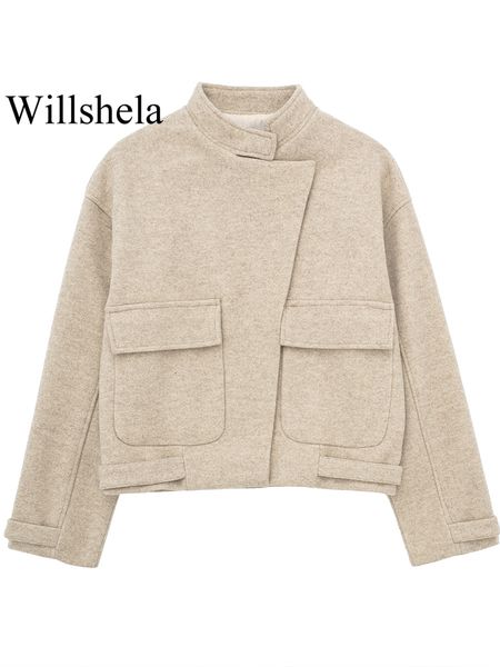women's wool blends willshela women fashion with pockets khaki woolen coat vintage o-neck long sleeves female chic lady outwear 230827, Black
women's wool blends willshela women fashion with pockets khaki woolen coat vintage o-neck long sleeves female chic lady outwear 230827, Black