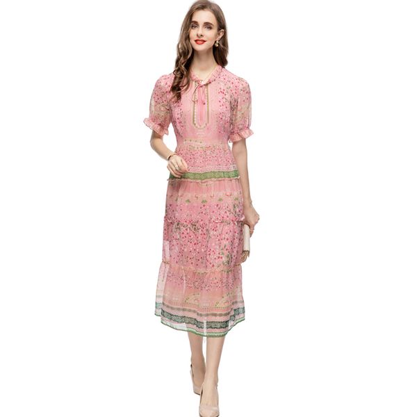 women's runway dresses ruffled collar short sleeves printed floral fashion mid vestidos, Black
women's runway dresses ruffled collar short sleeves printed floral fashion mid vestidos, Black