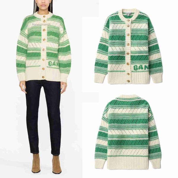23aw ganni desginer cardigan new ganni green stripe round neck single breasted loose lazy wool knit sweater ganni jumper, White
23aw ganni desginer cardigan new ganni green stripe round neck single breasted loose lazy wool knit sweater ganni jumper, White