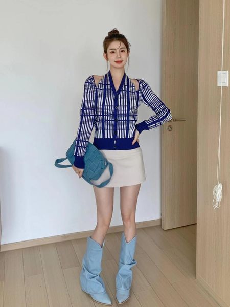 womens knits tees women autumn winter blue halter checkered sweater v neck off shoulder long sleeve cardigans warm knit casual buttons 23082, White
womens knits tees women autumn winter blue halter checkered sweater v neck off shoulder long sleeve cardigans warm knit casual buttons 23082, White
