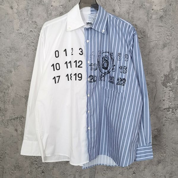men's dress shirts mm6 margiela long sleeve shirt classic calendar print lapel vintage stripe stitching couple tee 230826, White;black
men's dress shirts mm6 margiela long sleeve shirt classic calendar print lapel vintage stripe stitching couple tee 230826, White;black