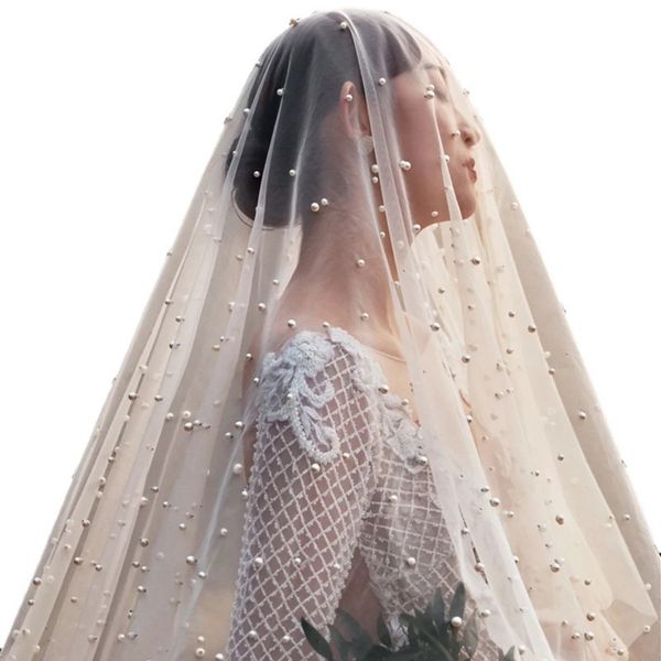 cathedral length romantic 1-tier pearl beaded long bridal veil soft tulle white ivory wedding veils handmade accessories headwear 3 yards, Black
cathedral length romantic 1-tier pearl beaded long bridal veil soft tulle white ivory wedding veils handmade accessories headwear 3 yards, Black