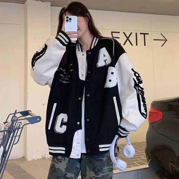 men's jackets american style spring and autumn stitching embroidery men baseball uniform harajuku gothic couple jacket ins loose coat 2, Black;brown
men's jackets american style spring and autumn stitching embroidery men baseball uniform harajuku gothic couple jacket ins loose coat 2, Black;brown