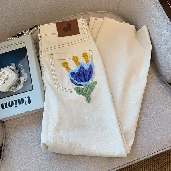 women's jeans white jean's highwaisted embroidered trousers loose straight 230826, Blue
women's jeans white jean's highwaisted embroidered trousers loose straight 230826, Blue
