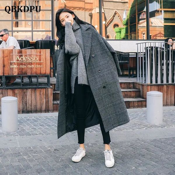 women's wool blends vintage plaid striped mid-length woolen coat women winter thicken korean loose double breasted streetwear wool blen, Black
women's wool blends vintage plaid striped mid-length woolen coat women winter thicken korean loose double breasted streetwear wool blen, Black
