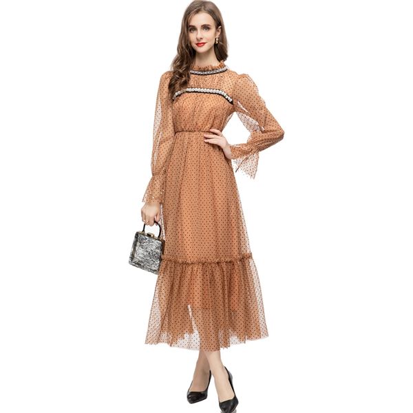 women's runway dresses o neck long sleeves dots printed beaded striped fashion high street vestidos, Black
women's runway dresses o neck long sleeves dots printed beaded striped fashion high street vestidos, Black
