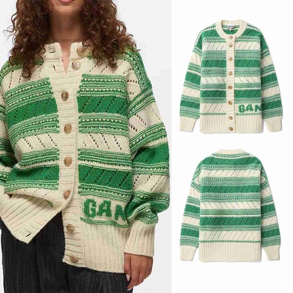 ganni 23aw women desginer woolen sweater ganni sweater new ganni green stripe round neck single breasted loose lazy wool knit sweatshirt, White
ganni 23aw women desginer woolen sweater ganni sweater new ganni green stripe round neck single breasted loose lazy wool knit sweatshirt, White