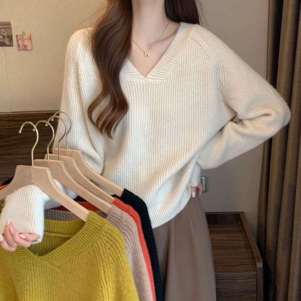 gentle wind womens clothing korean sweaters autumn v neck sweater soft glutinous loose lazy blouse fashion, White;black
gentle wind womens clothing korean sweaters autumn v neck sweater soft glutinous loose lazy blouse fashion, White;black
