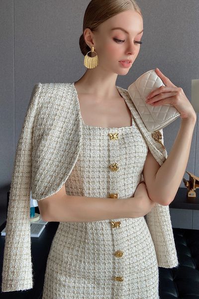 two piece dress dabuwawa spring autumn female vintage women two piece trend tweed dress suit split set skirt dress df1csa012 230827, White
two piece dress dabuwawa spring autumn female vintage women two piece trend tweed dress suit split set skirt dress df1csa012 230827, White