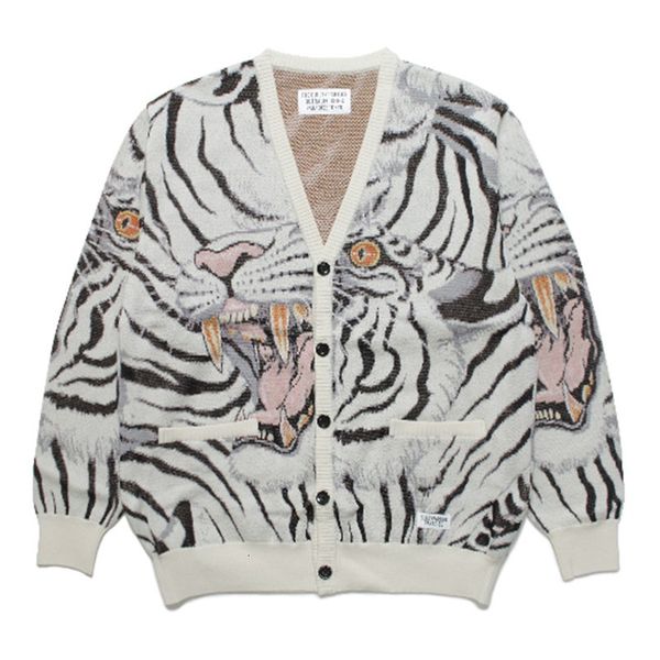 men's sweaters 23fw full tiger jacquard v-neck wacko maria cardigan men women 1 1 tags oversized blue white khaki sweater coat 230826, White;black
men's sweaters 23fw full tiger jacquard v-neck wacko maria cardigan men women 1 1 tags oversized blue white khaki sweater coat 230826, White;black