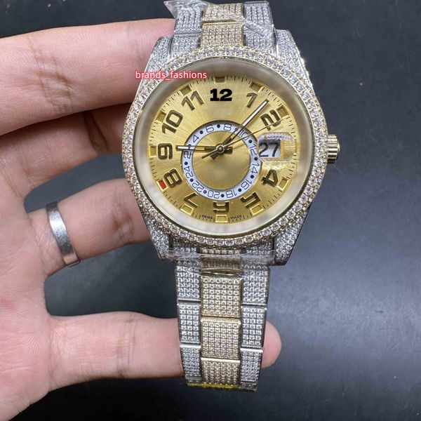 popular men's iced out cz diamond watch 2tone gold case watch stainless steel size 41mm automatic movement watches shiny good, Slivery;brown
popular men's iced out cz diamond watch 2tone gold case watch stainless steel size 41mm automatic movement watches shiny good, Slivery;brown