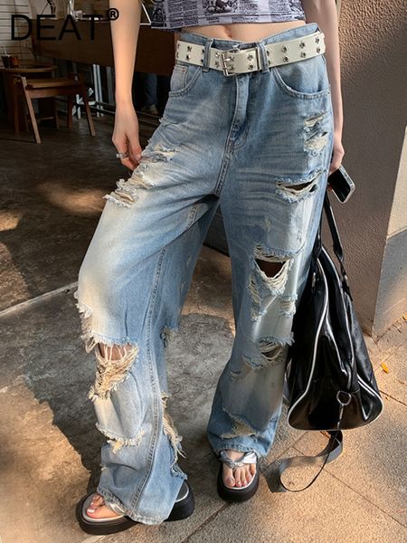 women's jeans deat fashion denim pants mid waist hole distressed full length blue wideleg cotton autumn 2023 7ab603 230826
women's jeans deat fashion denim pants mid waist hole distressed full length blue wideleg cotton autumn 2023 7ab603 230826