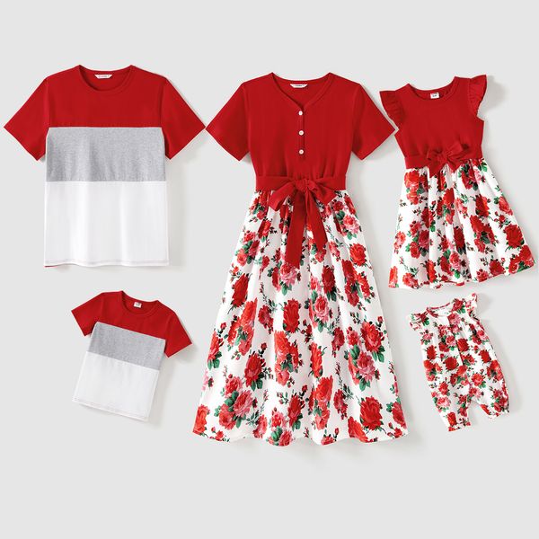 family matching outfits patpat 95 cotton short sleeve colorblock t shirts and floral print spliced dresses sets 230826, Blue
family matching outfits patpat 95 cotton short sleeve colorblock t shirts and floral print spliced dresses sets 230826, Blue