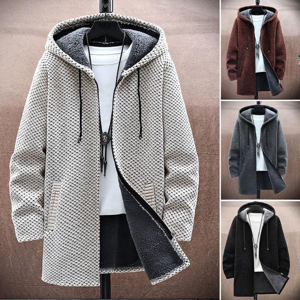 men's jackets autumn winter men hooded sweater thicken long sleeve drawstring plush lining midlength knitting jacket male coat streetwe, Black;brown
men's jackets autumn winter men hooded sweater thicken long sleeve drawstring plush lining midlength knitting jacket male coat streetwe, Black;brown