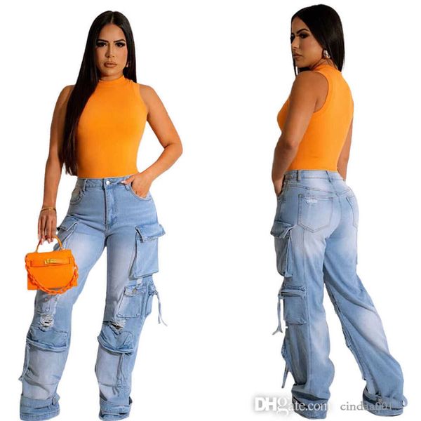 new autumn designer women jeans three-dimensional multi bag denim pants casual wide leg pants, Blue
new autumn designer women jeans three-dimensional multi bag denim pants casual wide leg pants, Blue