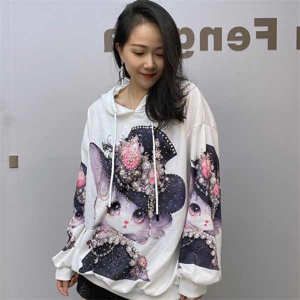 women's hoodies sweatshirts girls kawaii pattern plus size loose hooded pullovers casual beading for autumn clothes sudaderas de mujer, Black
women's hoodies sweatshirts girls kawaii pattern plus size loose hooded pullovers casual beading for autumn clothes sudaderas de mujer, Black