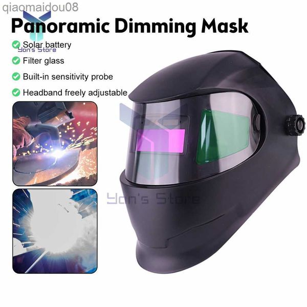 Image of Protective Clothing Welding Helmet Welder Mask Panoramic Dimming Solar Power Auto Darkening Welding Mask For Argon Arc Welding Glasses Grind Cut HKD230826