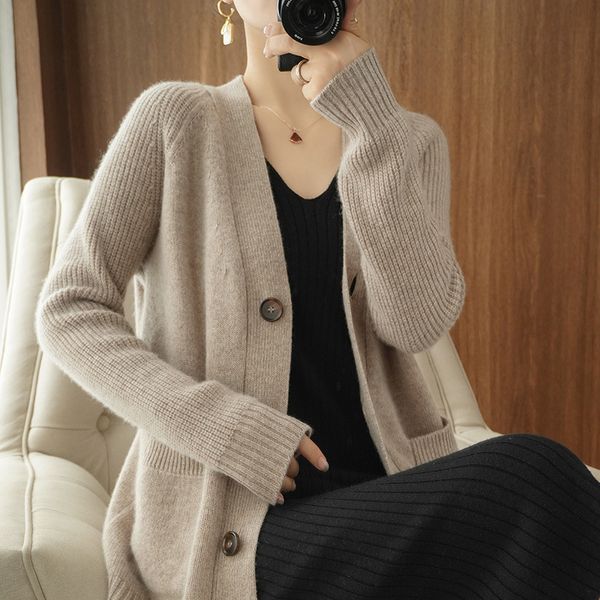 women's knits tees 100% wool autumn and winter loose v-neck cardigan all-match knitted jacket women 230826, White
women's knits tees 100% wool autumn and winter loose v-neck cardigan all-match knitted jacket women 230826, White