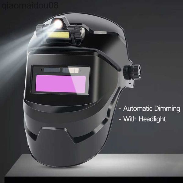 Image of Protective Clothing Welding Helmet Welder Mask with Rechargeable Headlight Automatic Dimming Electric Welding Mask for Arc Weld Grind Solar Power HKD230826
