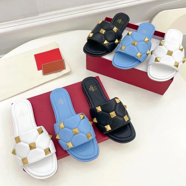 luxury woman designer slipper man sandal roman stud quilted nappa leather slides rivet confort flat sandal summer fashion beach outdoor shoe, Black
luxury woman designer slipper man sandal roman stud quilted nappa leather slides rivet confort flat sandal summer fashion beach outdoor shoe, Black