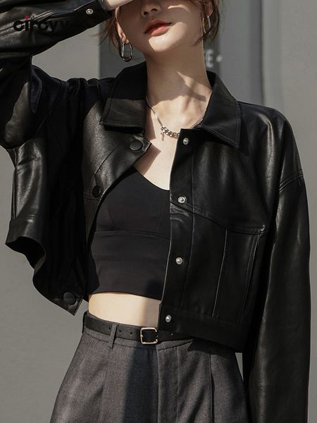 womens leather faux jacket women fall black long sleeve turndown collar single breasted jackets motorcycle clothing crop coat 230828
womens leather faux jacket women fall black long sleeve turndown collar single breasted jackets motorcycle clothing crop coat 230828