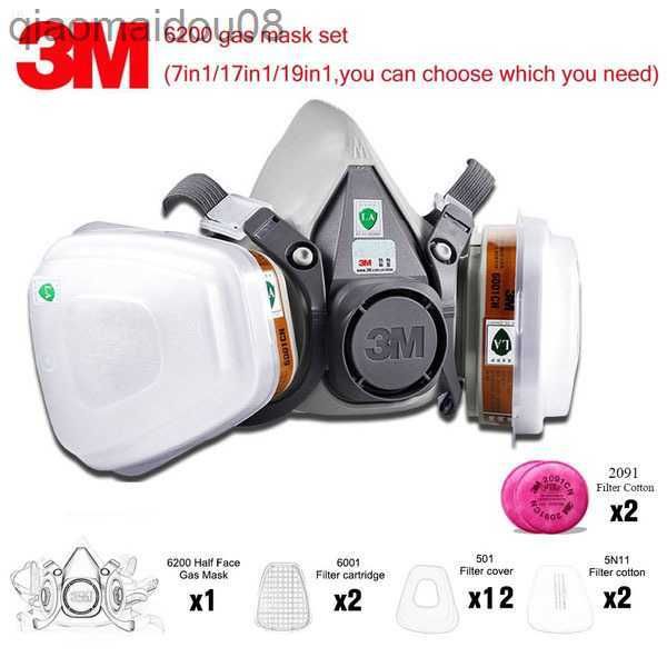 Image of Protective Clothing 3M 6200 Gas Mask Gas-Proof Half Face Mask Series Combination Matched with 6001/2091/5n11 Filters Chemical Organic Protection HKD230826