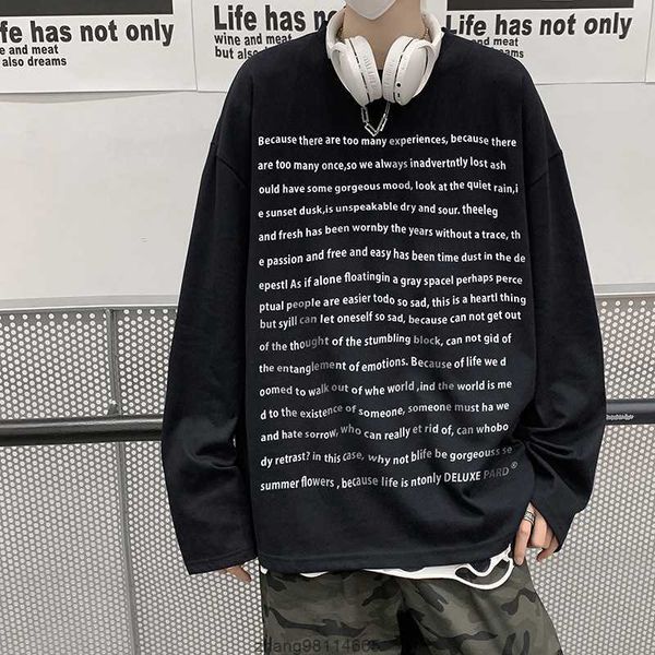 american long sleeve t-shirt men's trendy high street hatless sweater oversize overlay underlay, Black
american long sleeve t-shirt men's trendy high street hatless sweater oversize overlay underlay, Black