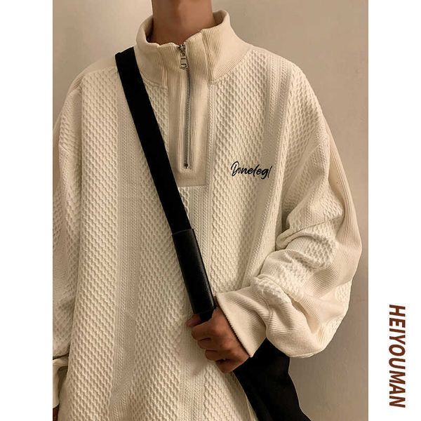 spring and autumn standing neck half zip sweater for men's white loose fitting american high street high neck sports ins trendy coat tr, Black
spring and autumn standing neck half zip sweater for men's white loose fitting american high street high neck sports ins trendy coat tr, Black