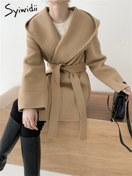 womens wool blends syiwidii jacket for women lace up hooded female vintage casual korean fashion mid long warm outerwear 230828, Black
womens wool blends syiwidii jacket for women lace up hooded female vintage casual korean fashion mid long warm outerwear 230828, Black