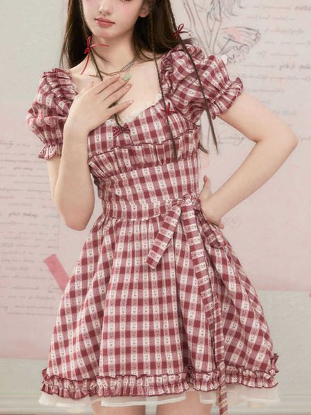 summer red plaid korea sweet dres puff sleeve france elegant party mini dress square collar lolita cute female 230808, White;black
summer red plaid korea sweet dres puff sleeve france elegant party mini dress square collar lolita cute female 230808, White;black