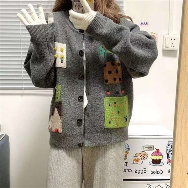 sweaters for women style contrasting color pocket embroidery retro lazy three dimensional sticker loose age, White;black
sweaters for women style contrasting color pocket embroidery retro lazy three dimensional sticker loose age, White;black