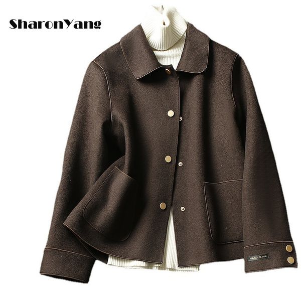 womens wool blends doublesided tweed coat short women autumn and winter vintage brown 230828, Black
womens wool blends doublesided tweed coat short women autumn and winter vintage brown 230828, Black