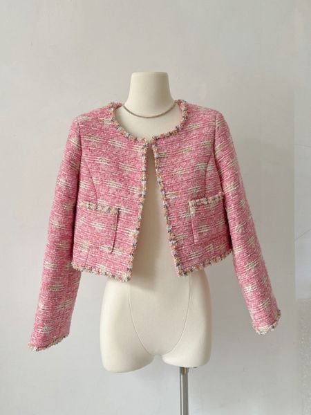 women's wool blends runway korean women's clothes elegant sweet pink tweed coats long sleeve pocket sequins jacket female outwear, Black
women's wool blends runway korean women's clothes elegant sweet pink tweed coats long sleeve pocket sequins jacket female outwear, Black
