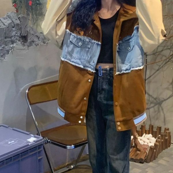 womens jackets for women clothing high street vintage patchwork raw coat jacket casual baggy baseball clothes 230828, Black;brown
womens jackets for women clothing high street vintage patchwork raw coat jacket casual baggy baseball clothes 230828, Black;brown