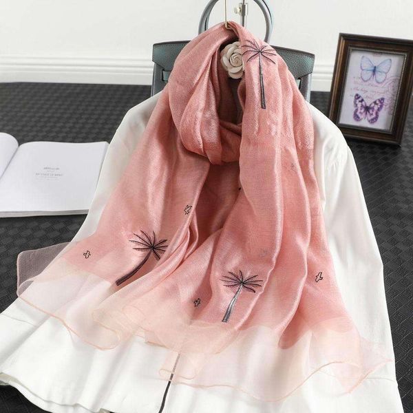 the coconut tree silk wool blended scarf elegant and versatile long embroidered, Blue;gray
the coconut tree silk wool blended scarf elegant and versatile long embroidered, Blue;gray