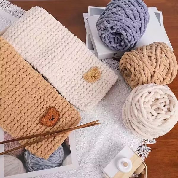 

100g/ball chenille knitting yarn soft ice strip line cotton yarn scarf hat cushion doll slippers yarn crochet diy hand wool yarn, Black;white