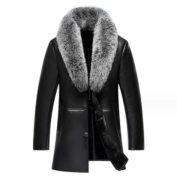 autumn winter new real fox fur collar v-neck men long style sheep leather male fur solid color outerwear coat thick warm parkas, Black
autumn winter new real fox fur collar v-neck men long style sheep leather male fur solid color outerwear coat thick warm parkas, Black