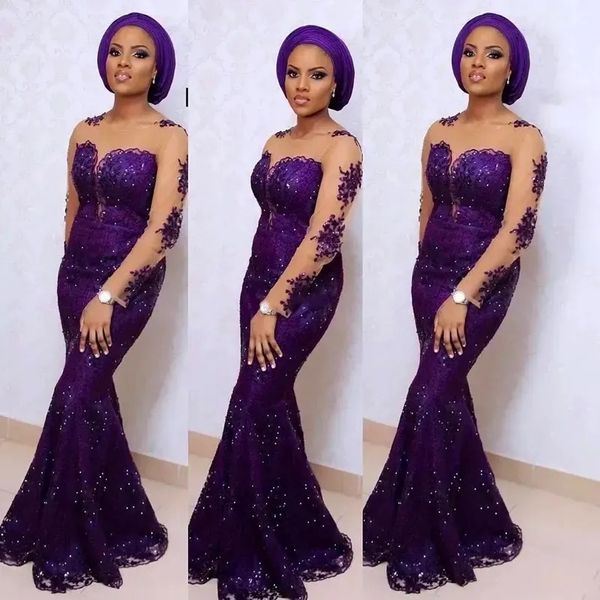 aso ebi style purple mermaid evening dresses for south africa new style long sleeve illusion neck shining lace formal occasion gown, Black;red
aso ebi style purple mermaid evening dresses for south africa new style long sleeve illusion neck shining lace formal occasion gown, Black;red