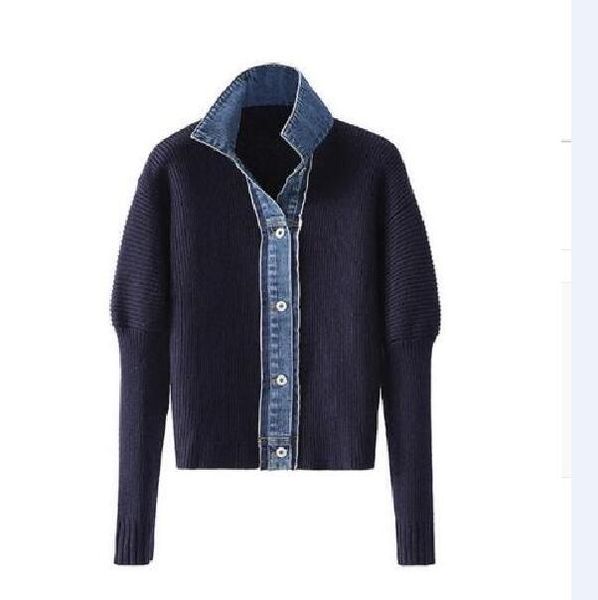 2023 fashion women's sweater jacket spring autumn denim patchwork knitted cardigan turn-down collar single breasted vingtage knit coat, White;black
2023 fashion women's sweater jacket spring autumn denim patchwork knitted cardigan turn-down collar single breasted vingtage knit coat, White;black