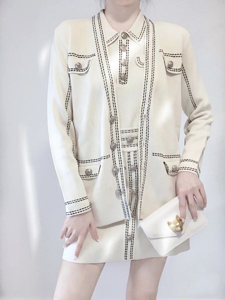 womens knits tees autumn in women contraststitching cotton cardigan vneck titched knit with pockets loose fit 230826, White 
womens knits tees autumn in women contraststitching cotton cardigan vneck titched knit with pockets loose fit 230826, White